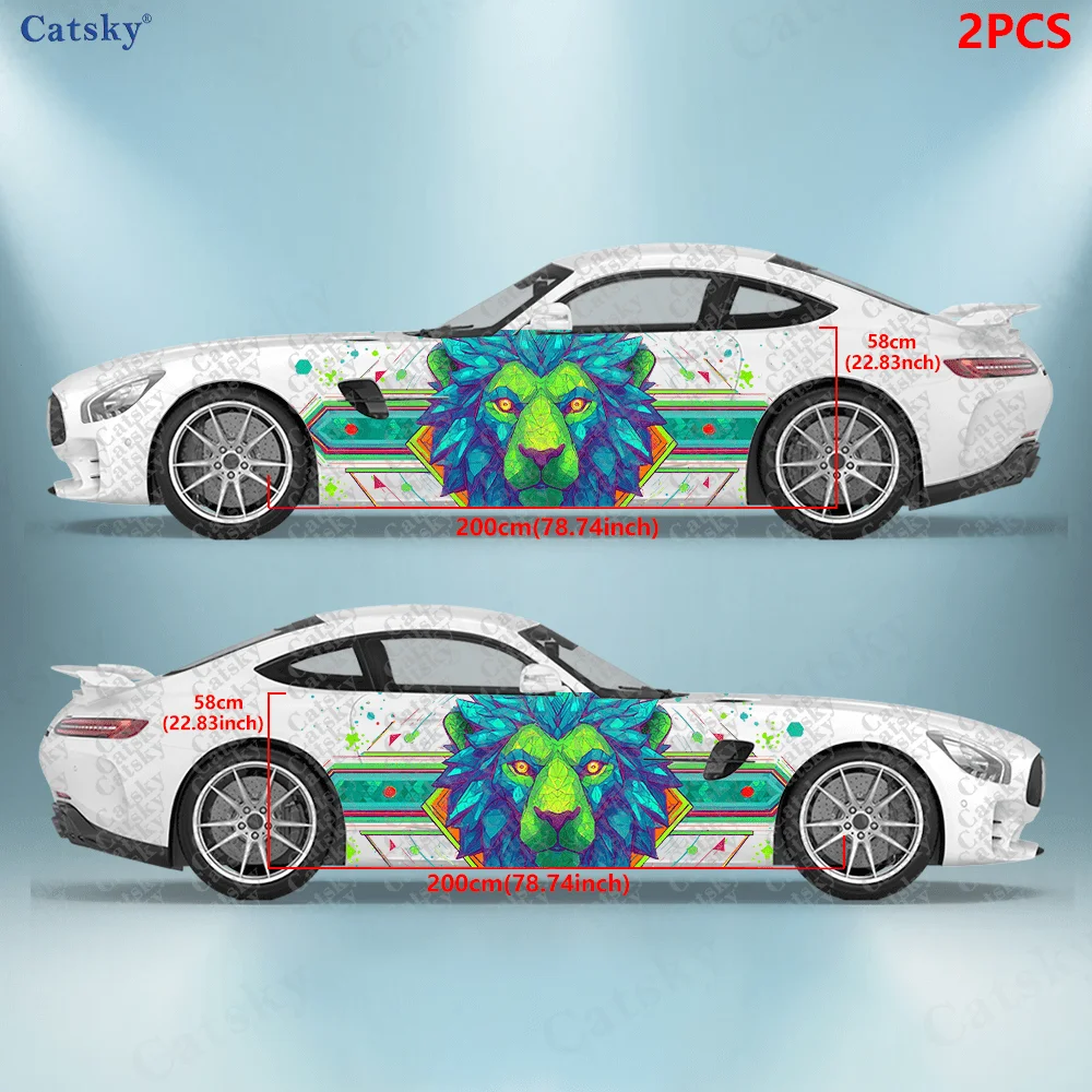 2pcs .Neon Lion Line Triangular Hexagon Splash Decal, Durable, Fade-Resistant, Easy to Install and Remove - Enhance Vehicleesthe