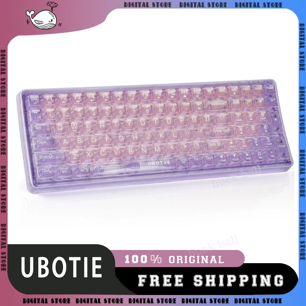 

UBOTIE Crystal Transparent Keyboard 2mode Usb/Bluetooth Wireless Keyboard 100Keys High Aesthetic Customize Keyboard Office Gift