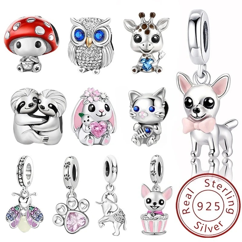 925 prata esterlina animal haltere bonito rosa cão encantos contas caber diy pulseira fazendo presente de jóias de alta qualidade