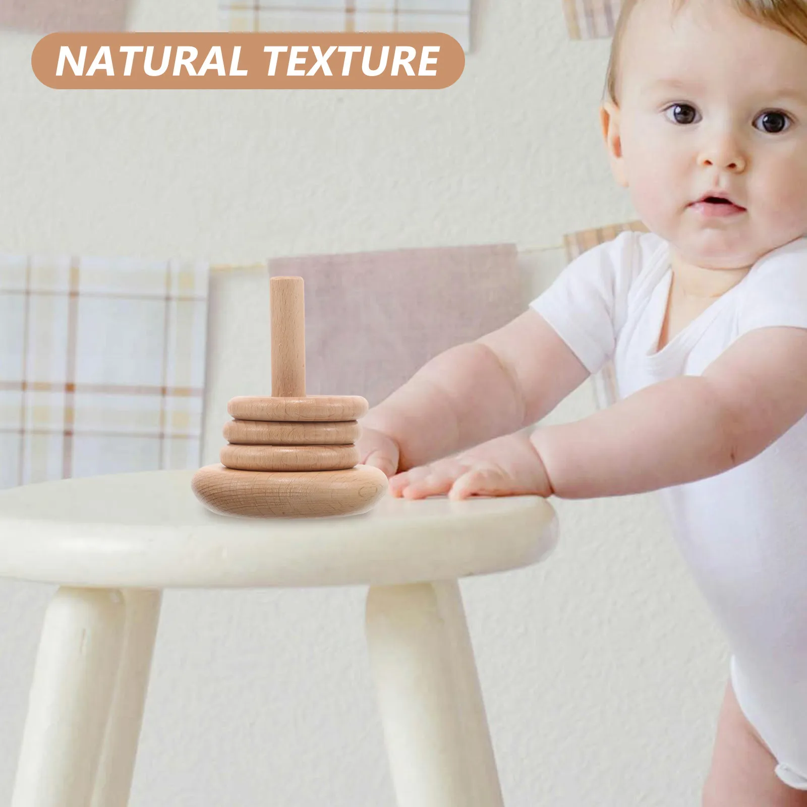 

1Set Beech Wood Ring Stacking Game Smooth Finish Safe Natural Material Early Learning Infant Toddlers Indoor Outdoor Family