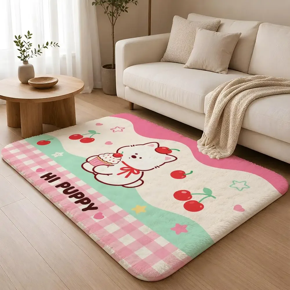 Sweet Puppy Picnic Floor Mat Machine Washable Soft Flannel Area Rug, Non-Slip Absorbent Floor Mat for Living Room Bedroom