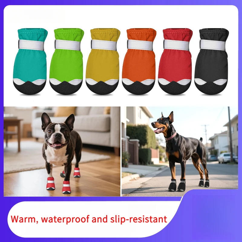 

New Pet Dog Shoes Warm Waterproof Silent Anti-Slip Soft Bottom Reflective Night Walking Firm Not Easy To Fall Off