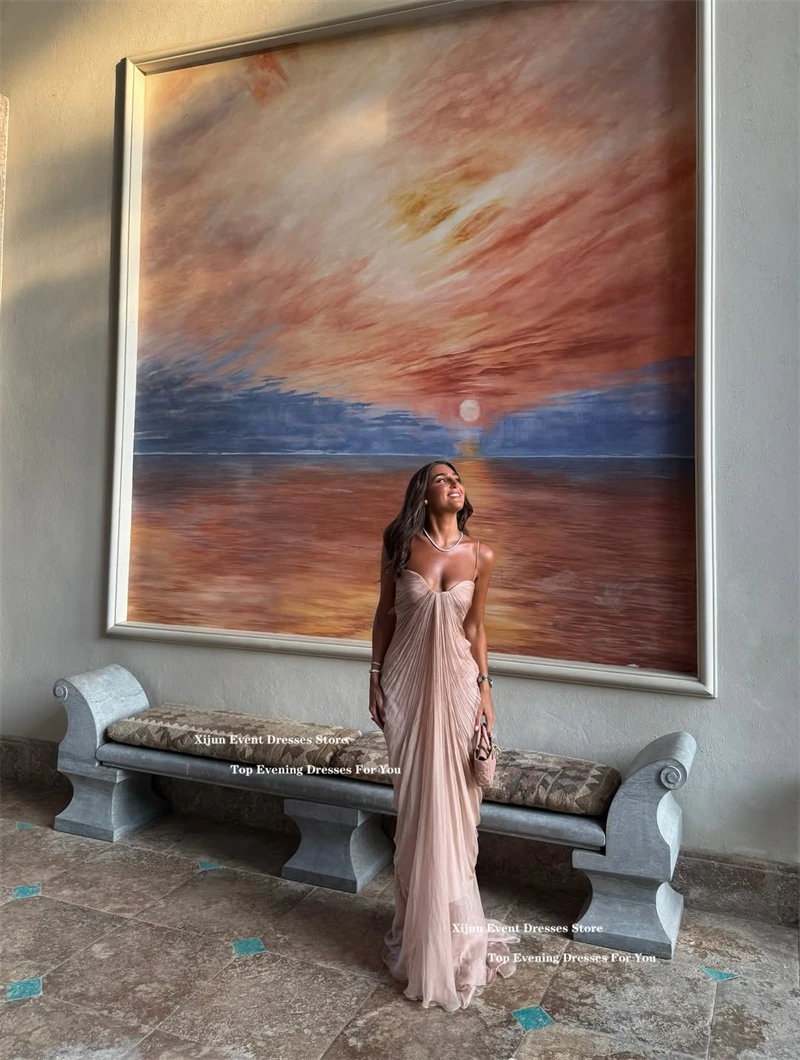 Xijun Sexy Pink Silk Satin Mermaid Evening Dresses Sleeveless Sweetheart Long Prom Gowns Pleated Formal Dubai Prom Gowns Customi image 3
