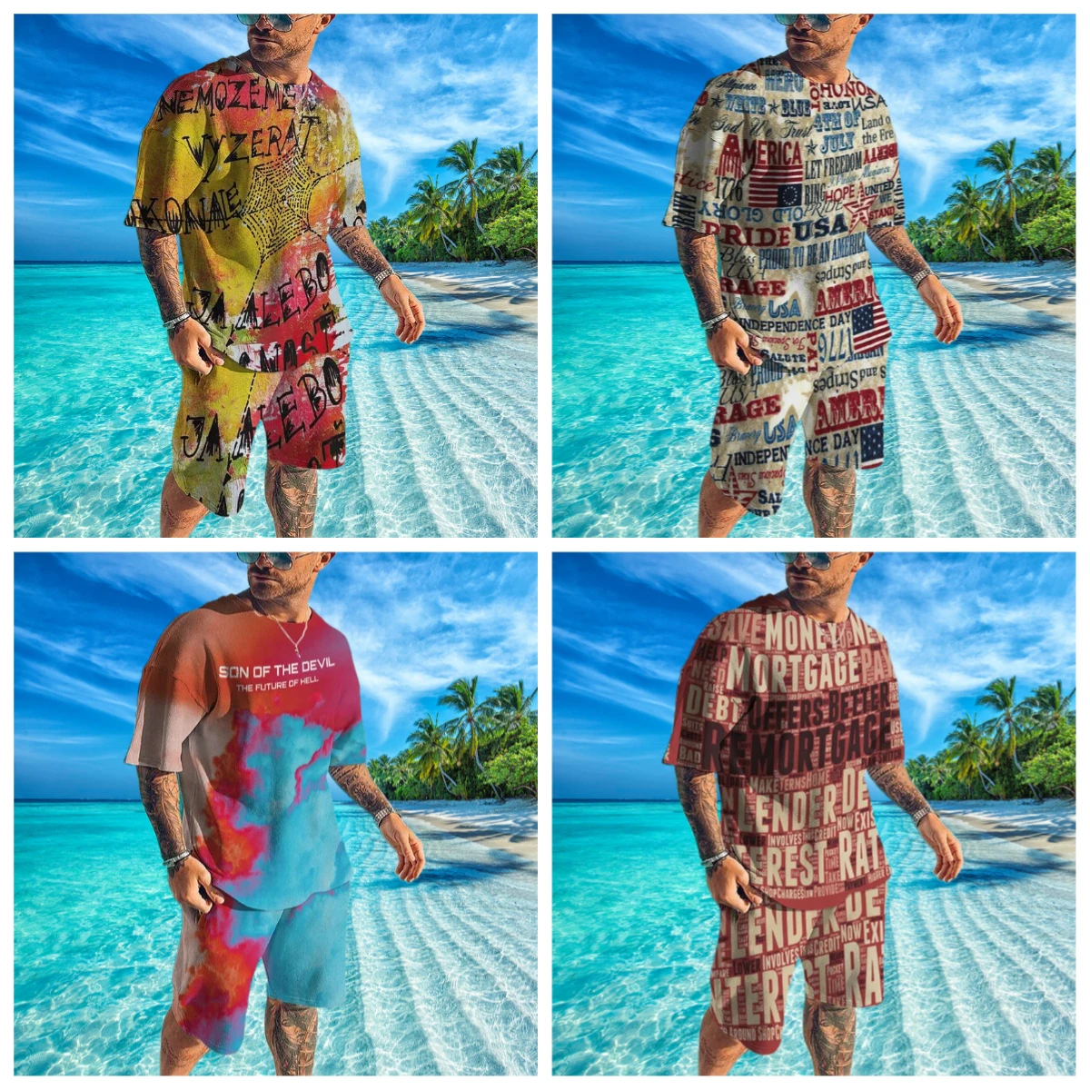 

Men's Full Body Printed T-Shirt Set Casual Fashion Luxury Style Full Set of Clothes Street Wear Drawstring Shorts Summer New 3d