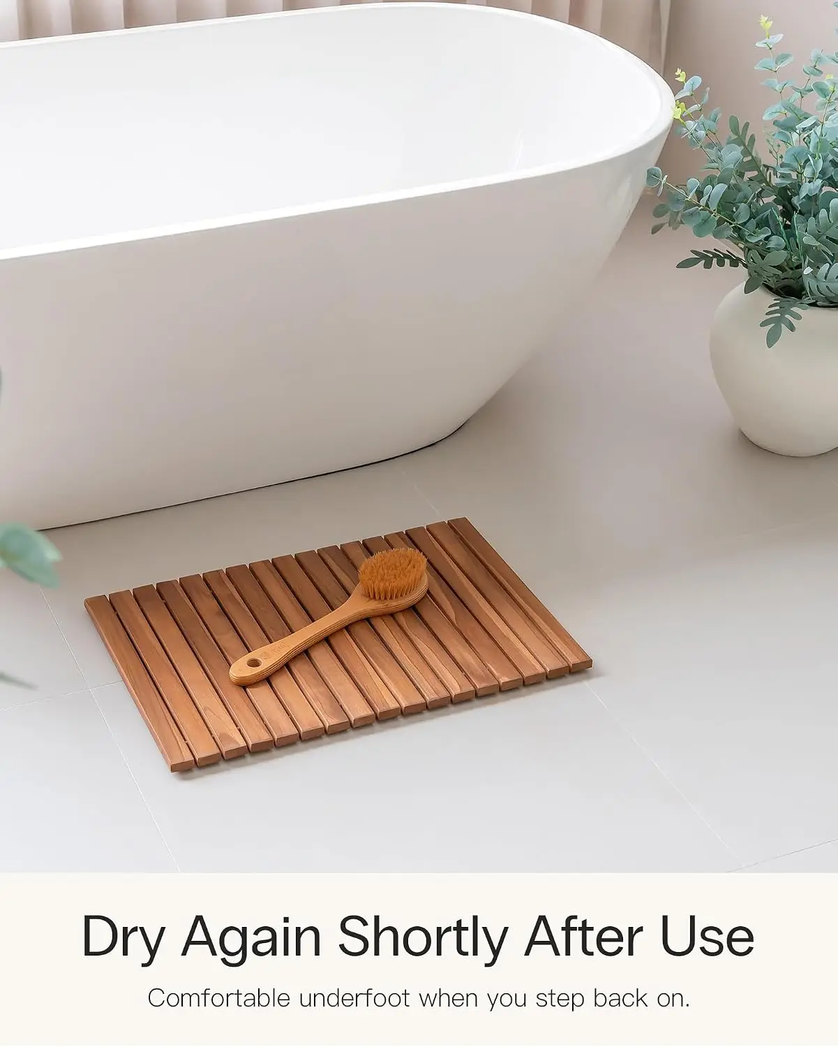 Roll Up Teak Bath Mat, Pre-Oiled Wooden Shower Mat with Non-Slip Pads, Teak String Mat for Bathroom, Spa Floor Mat for Tub, Show