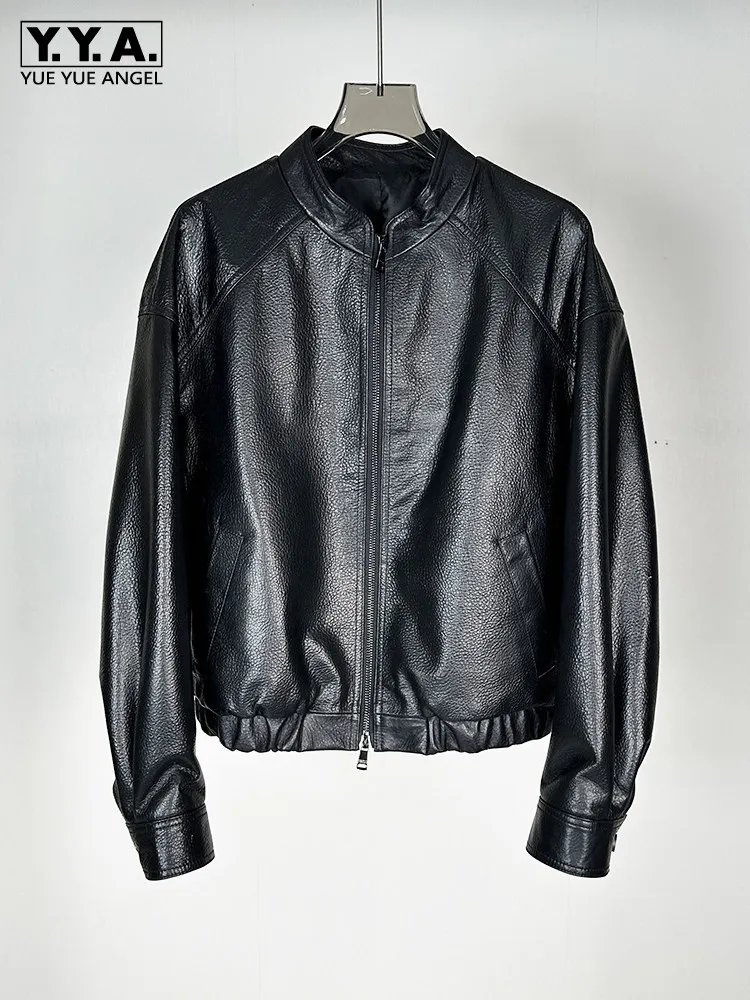 

Spring New Women Windproof 100% Sheepskin Motor Biker Jacket Stand Collar Loose Fit Genuine Leather Jacket Punk Style Zip Coat