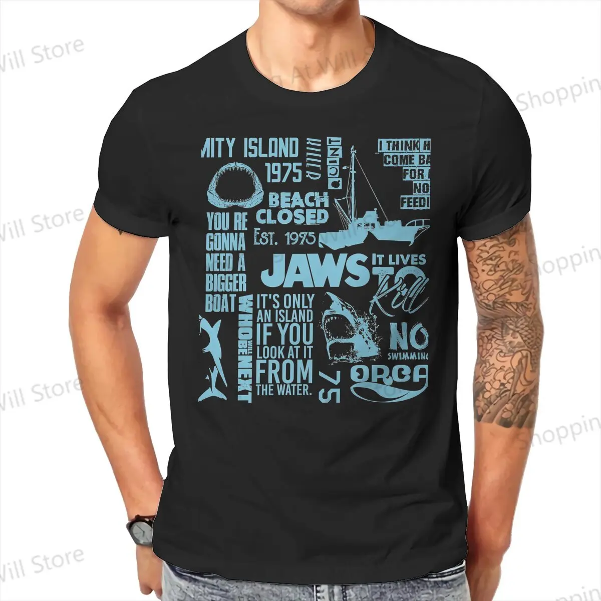 Tops 100% Cotton Fun Fashion Jaws movie quotes Men's and women's T-shirts  O neck short sleeved Tshirt