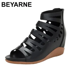 Women Roman Hollow Wedge Heel Sandal Ladies Casual Narrow Band Sexy Back Zipper Summer Shoes sandalias  sandalias