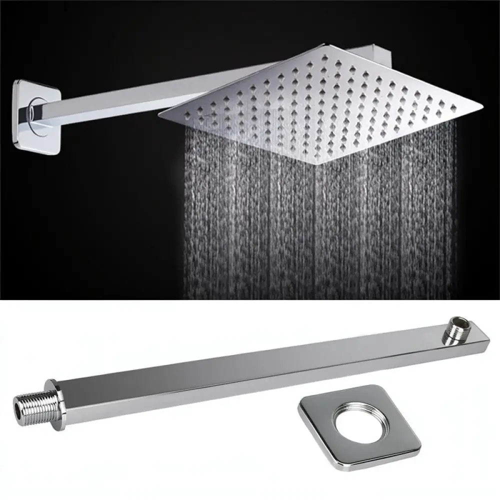 Bathroom Rainfall Shower Head Arm 16 Inch Square Stainless Steel Extension Pipe Wall Mounted Connector Accessory
