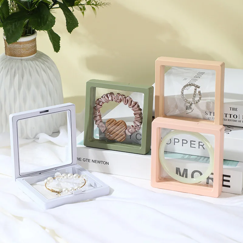 

Transparent Film Jewelry Packing Box Suspended Ring Earrings Display Stand Holder Coin Collection Storage PET Membrane Case