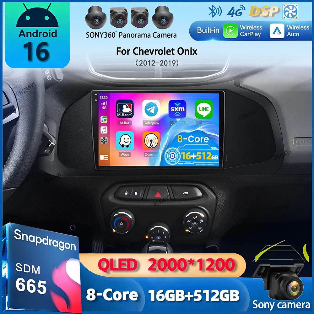 Radio para Auto Android 16 para Chevrolet Onix 2012 - 2014 2015 2016 - 2019 Navegación GPS Reproductor Multimedia de Video Estéreo Carplay 4G BT