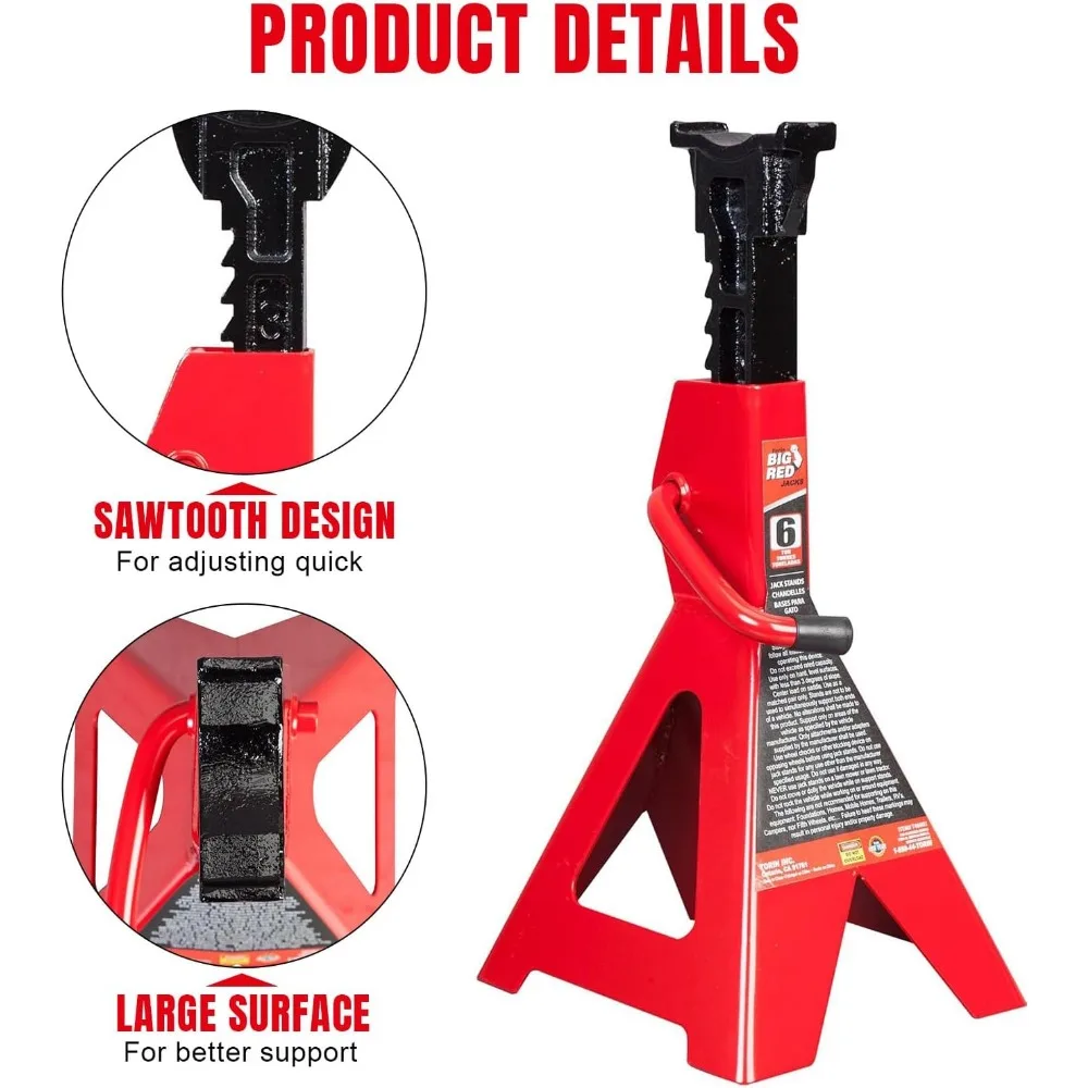 حامل جاك توبين ستيل: سعة 6 طن، أحمر، مجموعة من 2