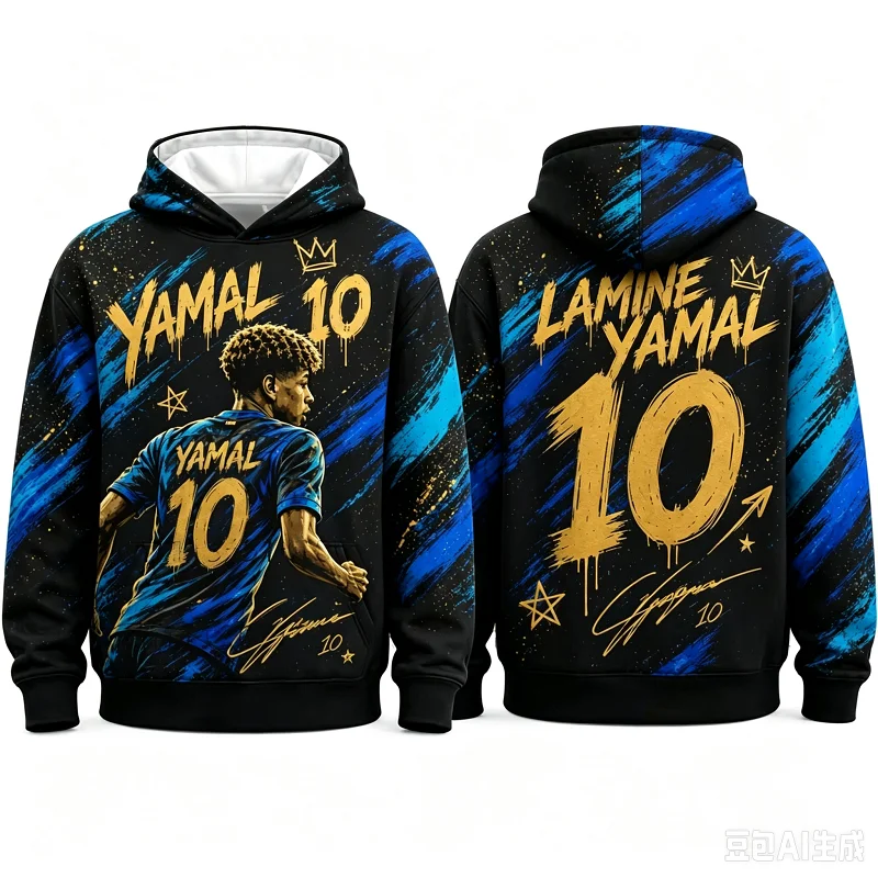 26-27 Yamal 10 Hoodie Sweatshirt Football Graphic Pullover Oversized Streetwear Casual Winter Top Fan Gift