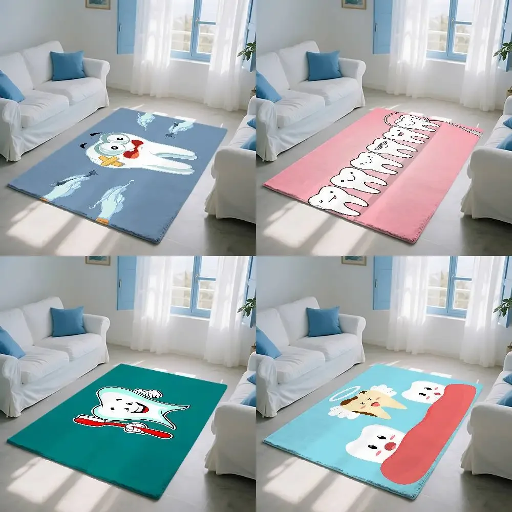 Dentist Tooth Cartoon Floor Mat Pattern Printed Flannel Door Mat Suitable For Bathroom Living Room Home Decoration