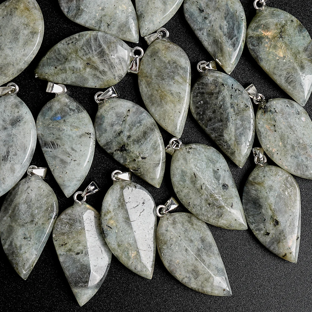 

1 шт. серый лабрадорит в форме листа кулон камень 39X22X8 мм натуральный драгоценный камень для изготовления ожерелья DIY ювелирные изделия ремесленные принадлежности