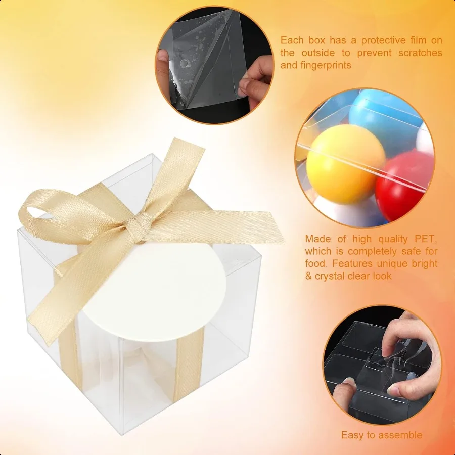 60 Pcs Clear Boxes for Favors 3x3x3 Inches Clear Gift Boxes PET Material Party Favor Boxes Plastic Small Gift Boxes with Lids C