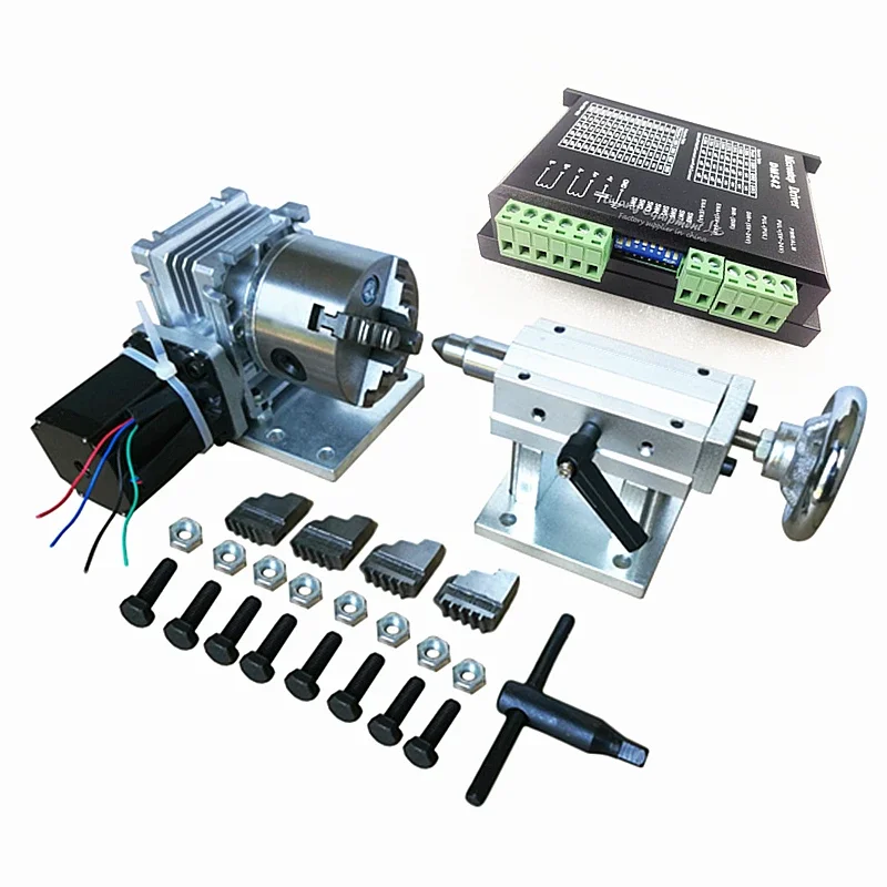 Rotary Axis Extend Axis The 4th Axis with 80mm 4-Jaw Chuck 71mm Center Height for Wood/metal CNC Router Milling Machine