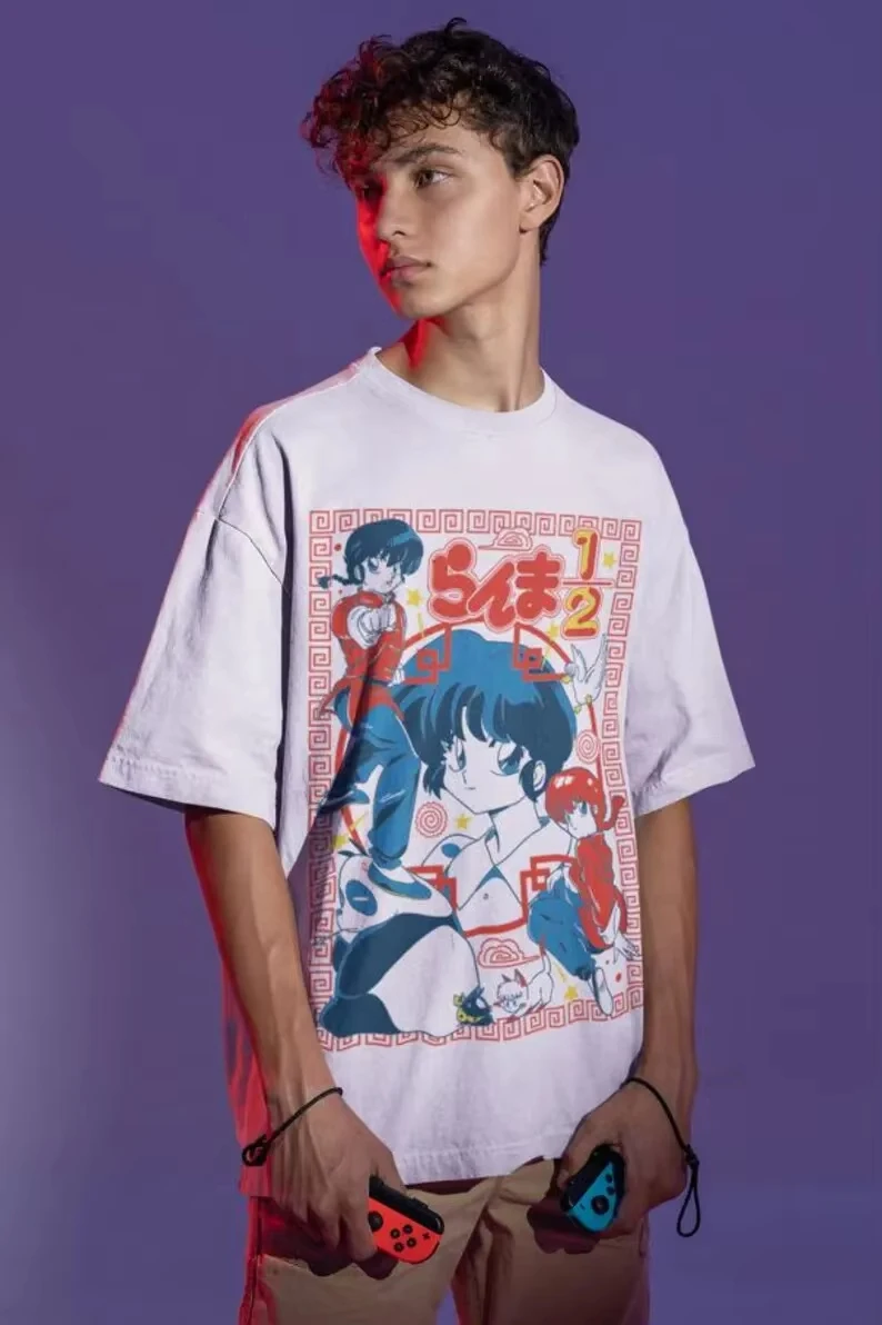 Ranma 1/2 Saotome Genma Panda T-shirt Men Women Anime Manga Graphic Print Casual Short Sleeve Summer Y2K Hipster Streetwear Top