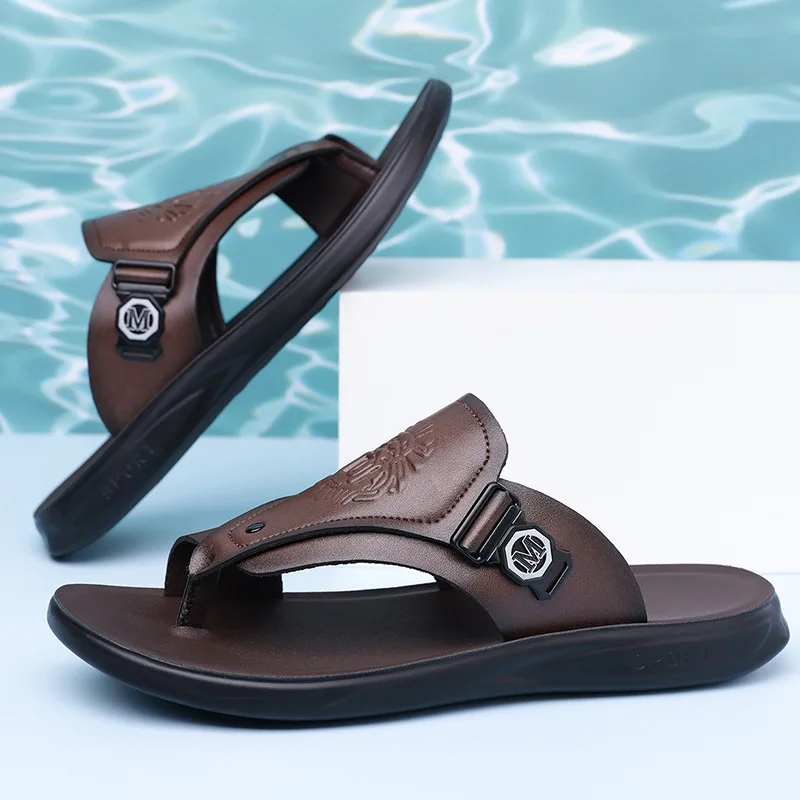 

Men's Leather Slippers Sandals Non-slip Comfortable Plus Size Casual Flip Flops Beach Slippers Vacation
