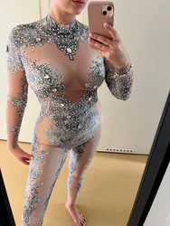 2024 Sexy Rhinestones Bodysuit Stage Outfit Female Singer Nightclub bar party girl nude bodysuits club jumpsuit