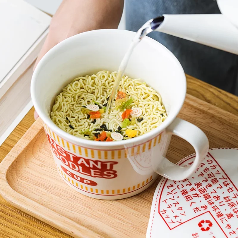 Ceramic instant noodle bowl with lid and Handle instant noodle Cup soup bowl Microwave Oven Dishwasher Available  컵라면