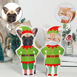 Elf toy with a picture of dog face, Custom Christmas elf gift for girl, Custom cat head elf Pillow, Custom pet photo cushion