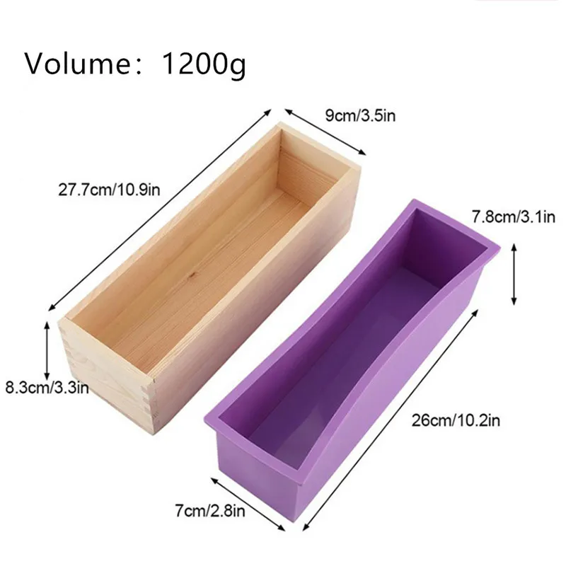 1.2L Silicone Soap Molds Kit 42 oz Wooden Silicone Soap Rectangular Mold with Stainless Steel Wavy Straight Scraper DIY make