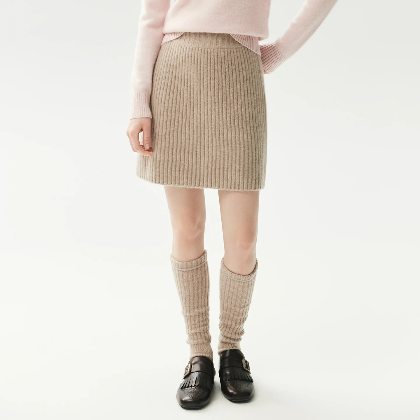 ADDONEE Women 100% Cashmere A-line Mini Skirt Autumn Winter Basic Grace Cashmere Knitted Skirts High Quality Preppy Style