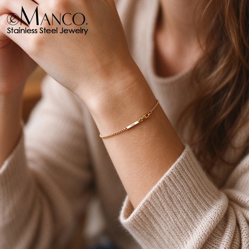 EMANCO Stainless Steel Personalized Carving Curb Chain Bracelets for Women Charms Bracelets Wholesale Dropshipping