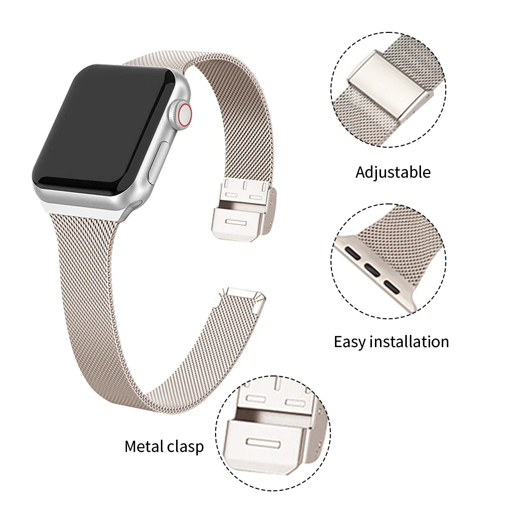 Metal Strap for Apple Watch Ultra Band 46mm 40mm 41 42mm 44mm 45mm 49mm Narrow Milanese Bracelets iWatch Series 10 9 8 7 6 5 4 3