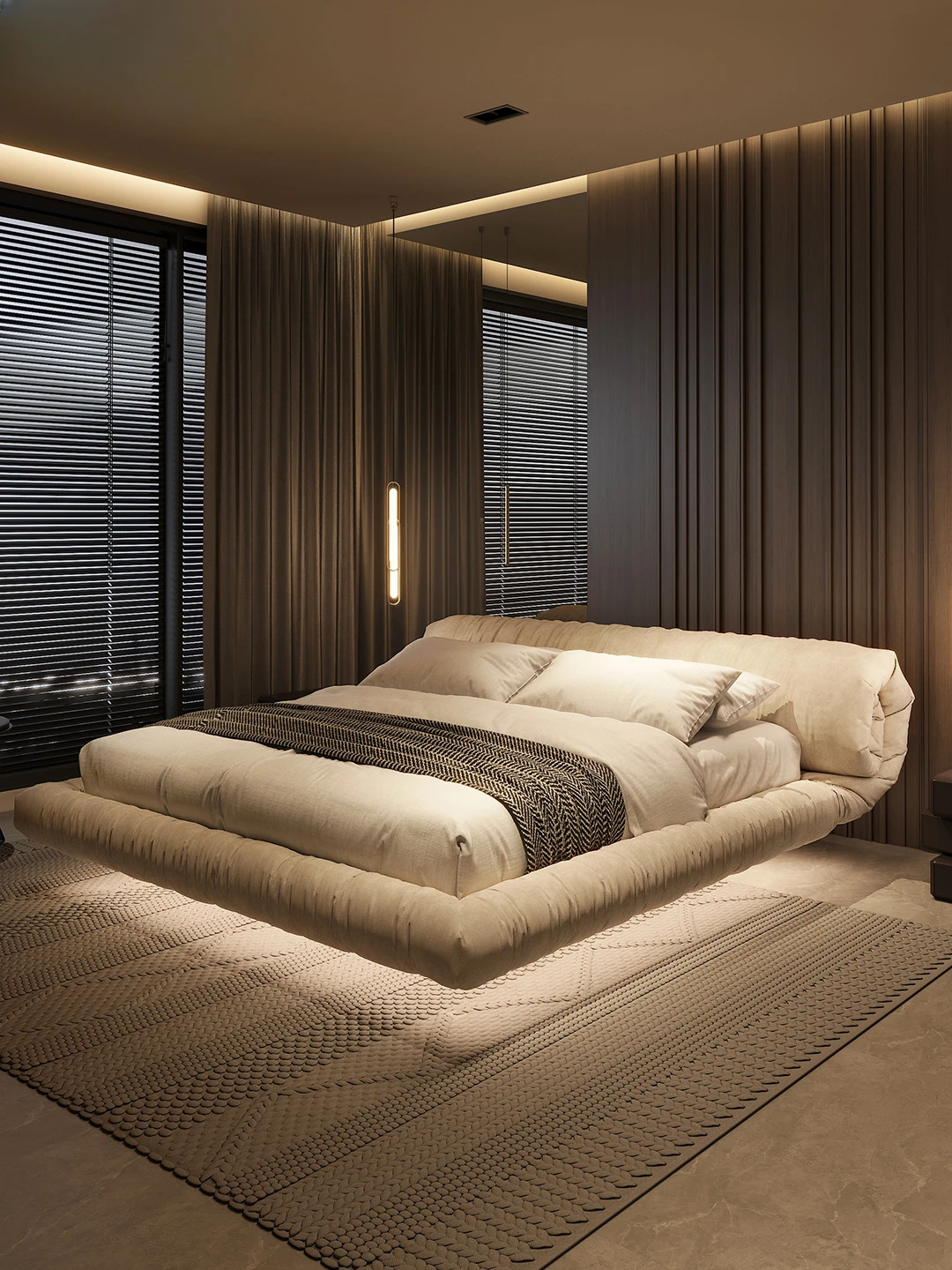 Flower roll bed, cream wind technology cloth bed, light luxury master bedroom with light, induction suspension bed