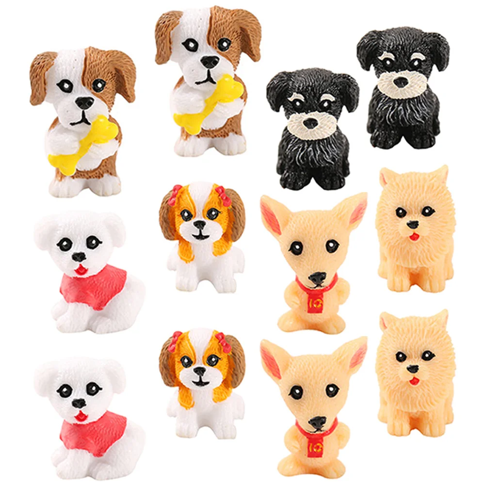 

12Pcs Puppy Decor Resin Craft Microlandscape Office Living Room Bedroom Decoration Realistic Dog Ornament Miniature Puppy