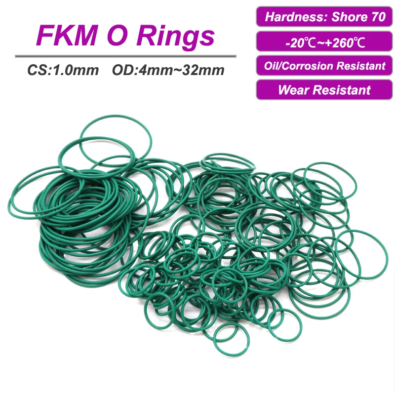 

10/50Pcs Green FKM O Ring CS 1mm OD 4~32mm Oil Resistant Acid Alkali Resistant O-Ring Fluororubber Rubber Sealing Gasket