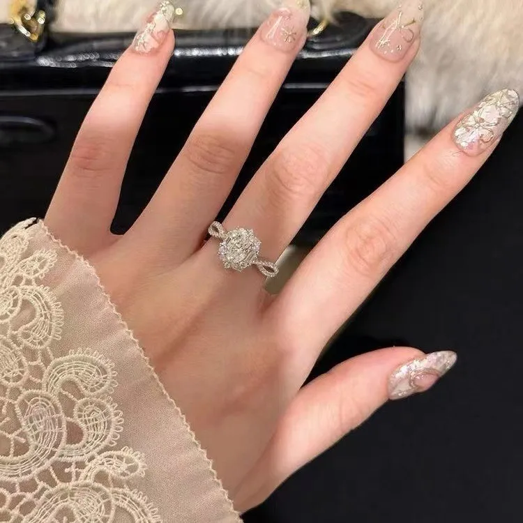 Firework Paved Pigeon Egg Ring 1ct Moissanite Women's PT950 Platinum - Heartfelt platinum jewelry, ideal present for holiday