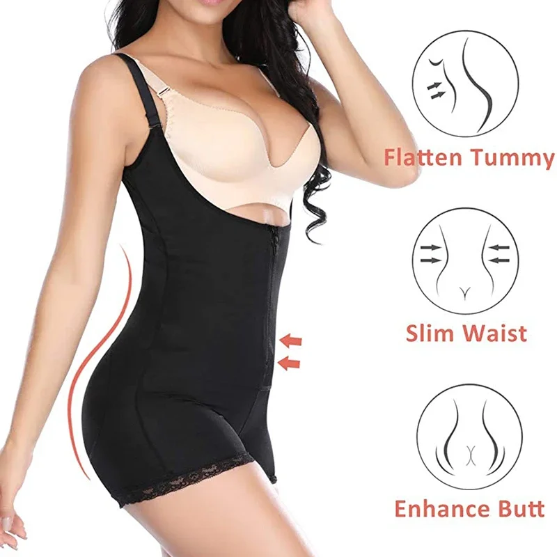 Shapewear for Women Tummy Control Fajas Colombianas Full Body Shaper Zipper Open Bust Bodysuit