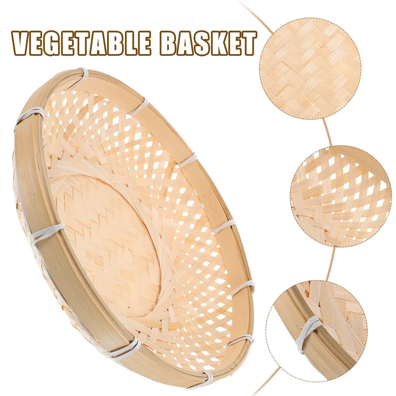 

Bamboo Woven Basket Shallow Serving Tray Exquisite Design Large Capacity Storage Organizer Kitchen Room Home