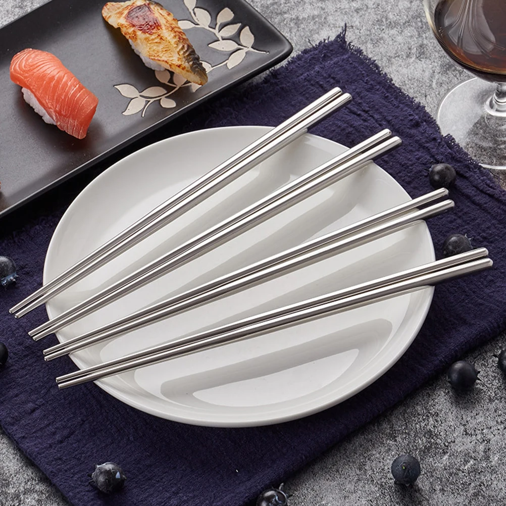 

5pcs Stainless Steel Chopsticks Square Metal Reusable Kitchen Chopsticks Dishwasher Safe Heat Resistant Silver Color