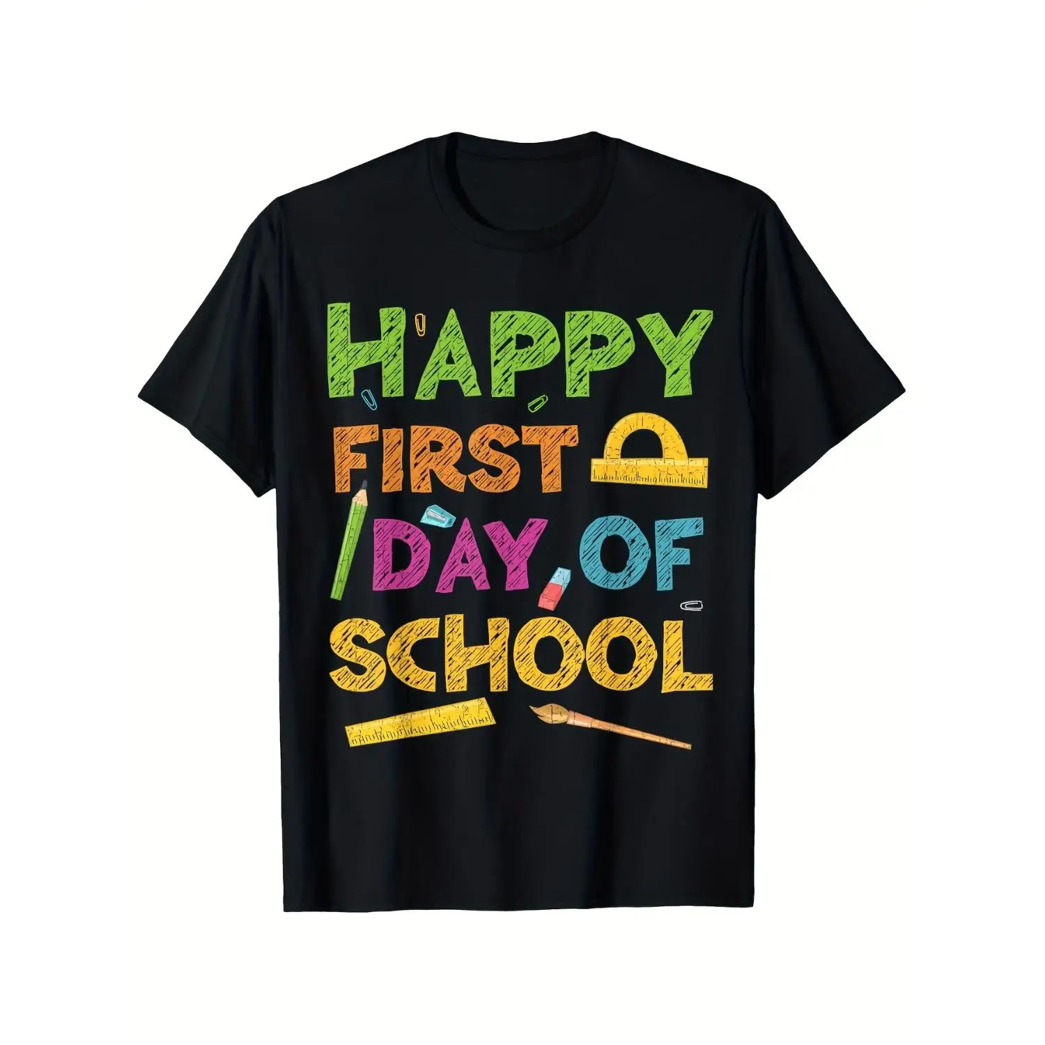 Happy First Day Of School Shirt student Back to School T Shirt Soft  Short Sleeve Tee with Vibrant Design for  Birthday Outdoor Gift Casual