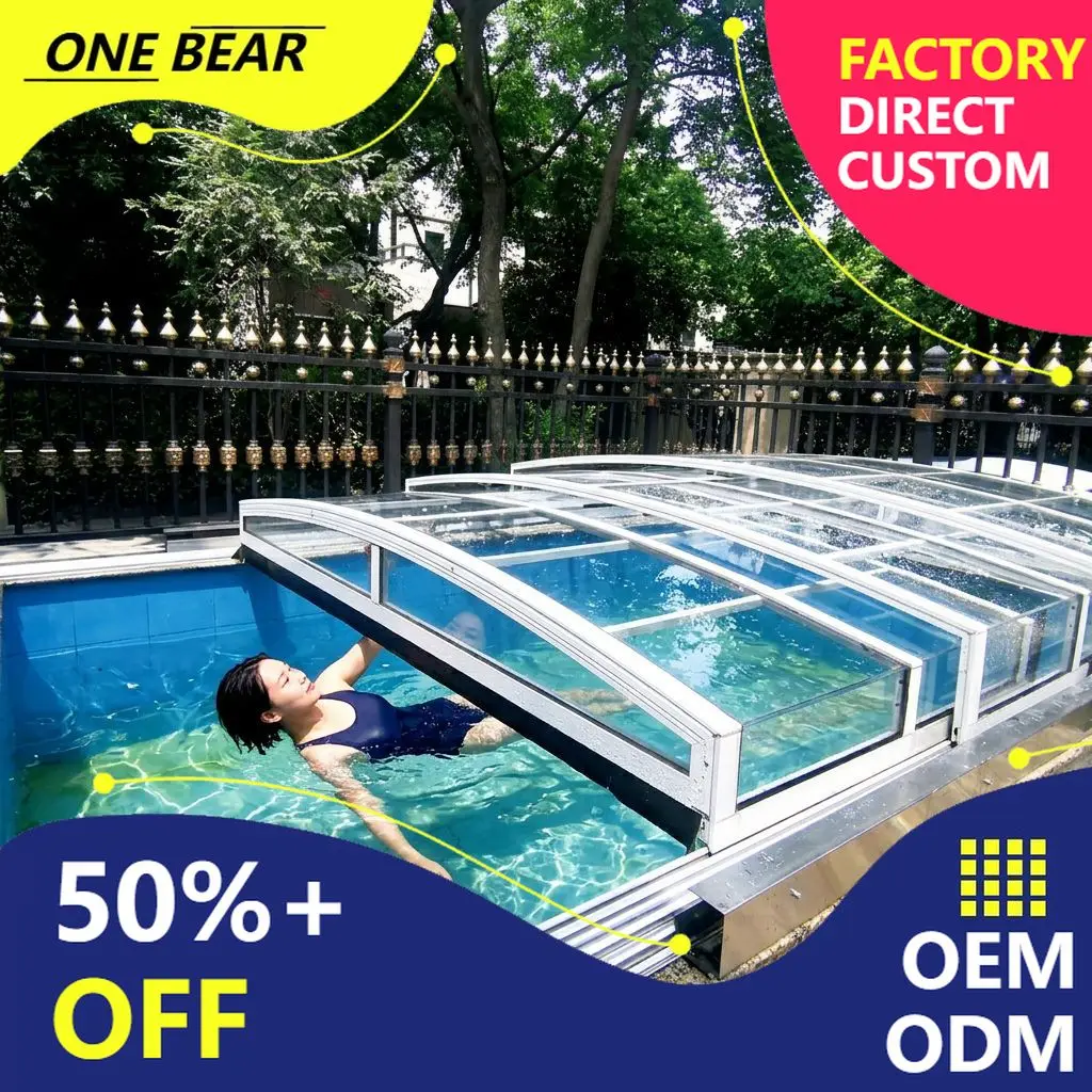 Any Size Custom Outdoor Aluminum Frame Pool Cover High Transparent Panel Sun Damp Proof Zone Court Retractable Pool Top Shield