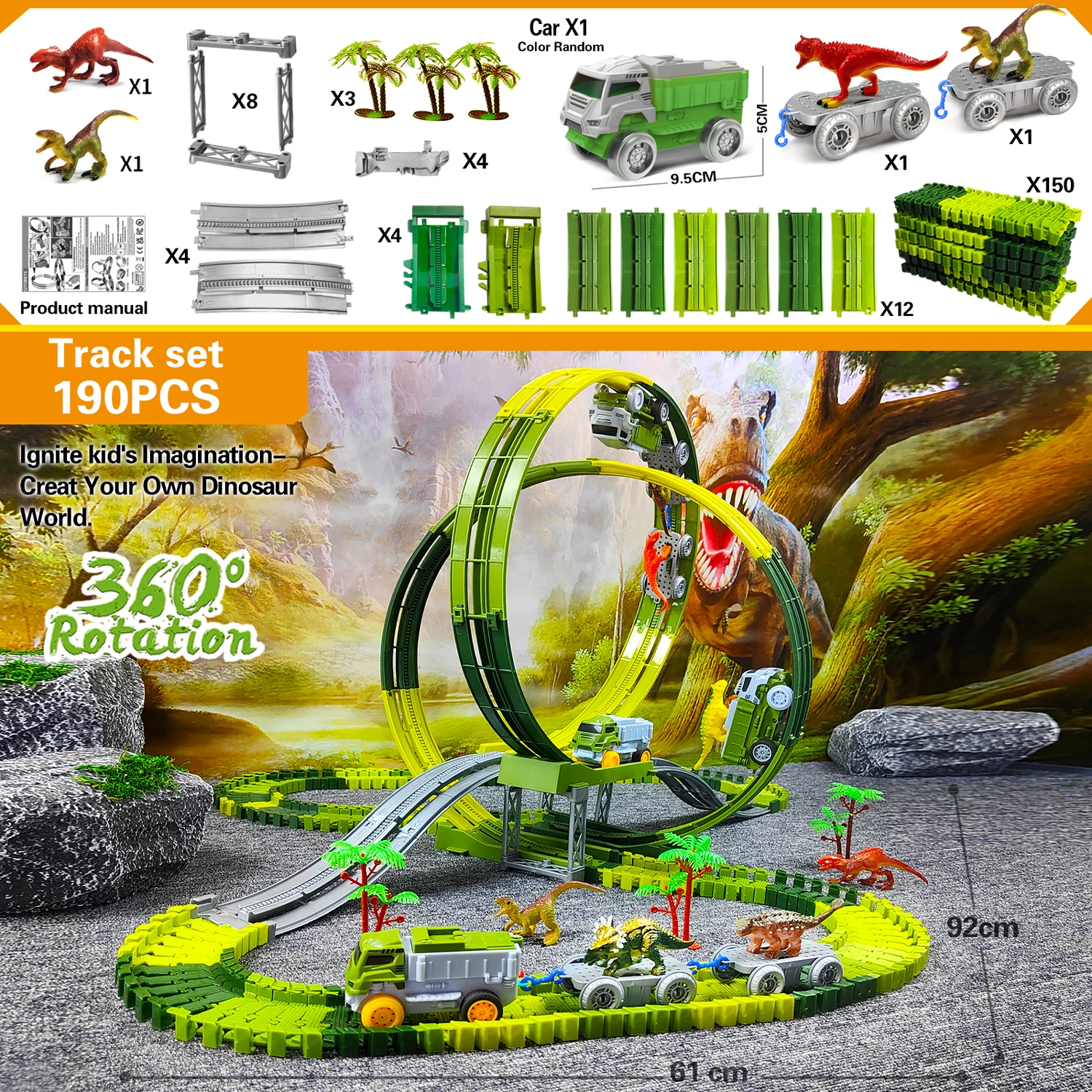 Magic Climbing Track Train, Create A Dinosaur World Road Race Tracks, flexibles Gleis-Spielset für 3 4 5 6 Jahre alte Jungen und Mädchen als Geschenk – Detail 1