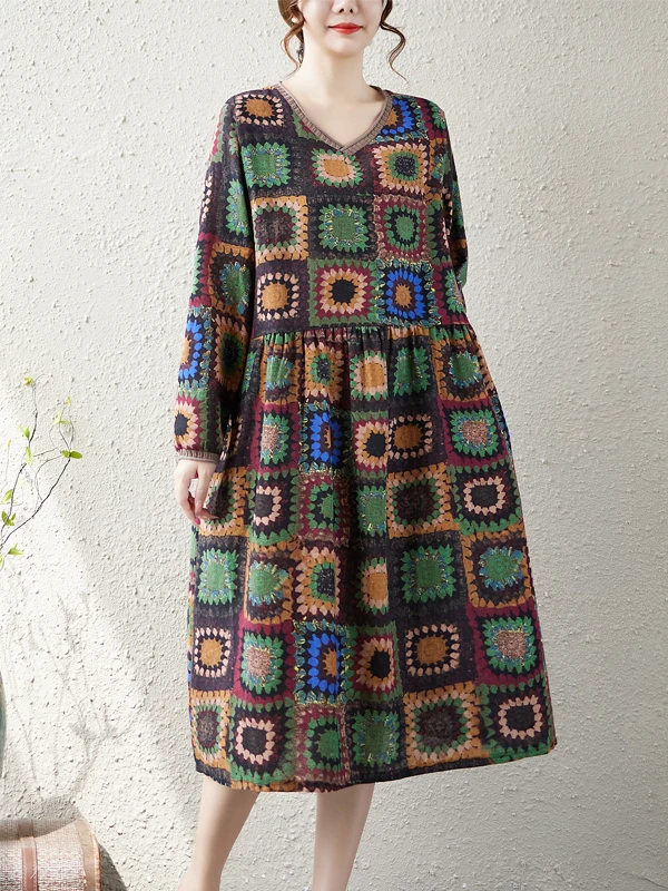 Casual vintage longo sve dr feminino plus size solto ajuste outono inverno faion ele dr confortável cintura solta