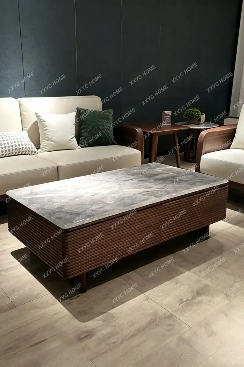 

New Chinese solid wood coffee table living room minimalist storage marble countertop coffee table
