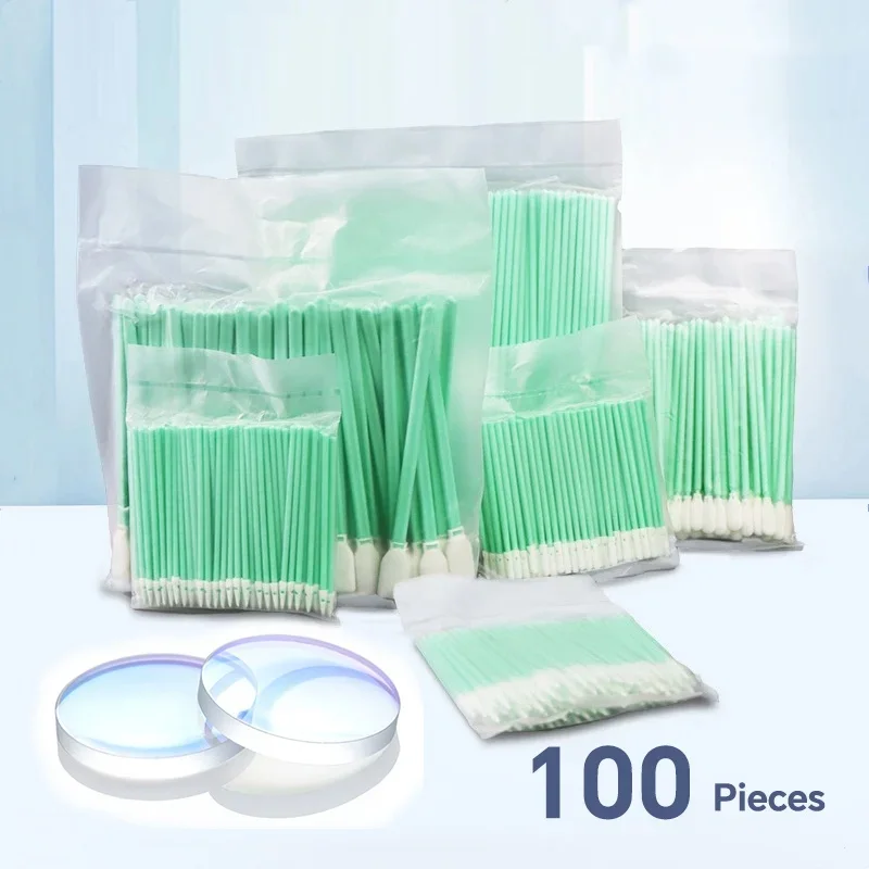 100pcs Industry Cotton Swab Nonwoven Anti-static Dust Off for Fiber Laser Focus Lens and Protective Windows Cleaning Tools