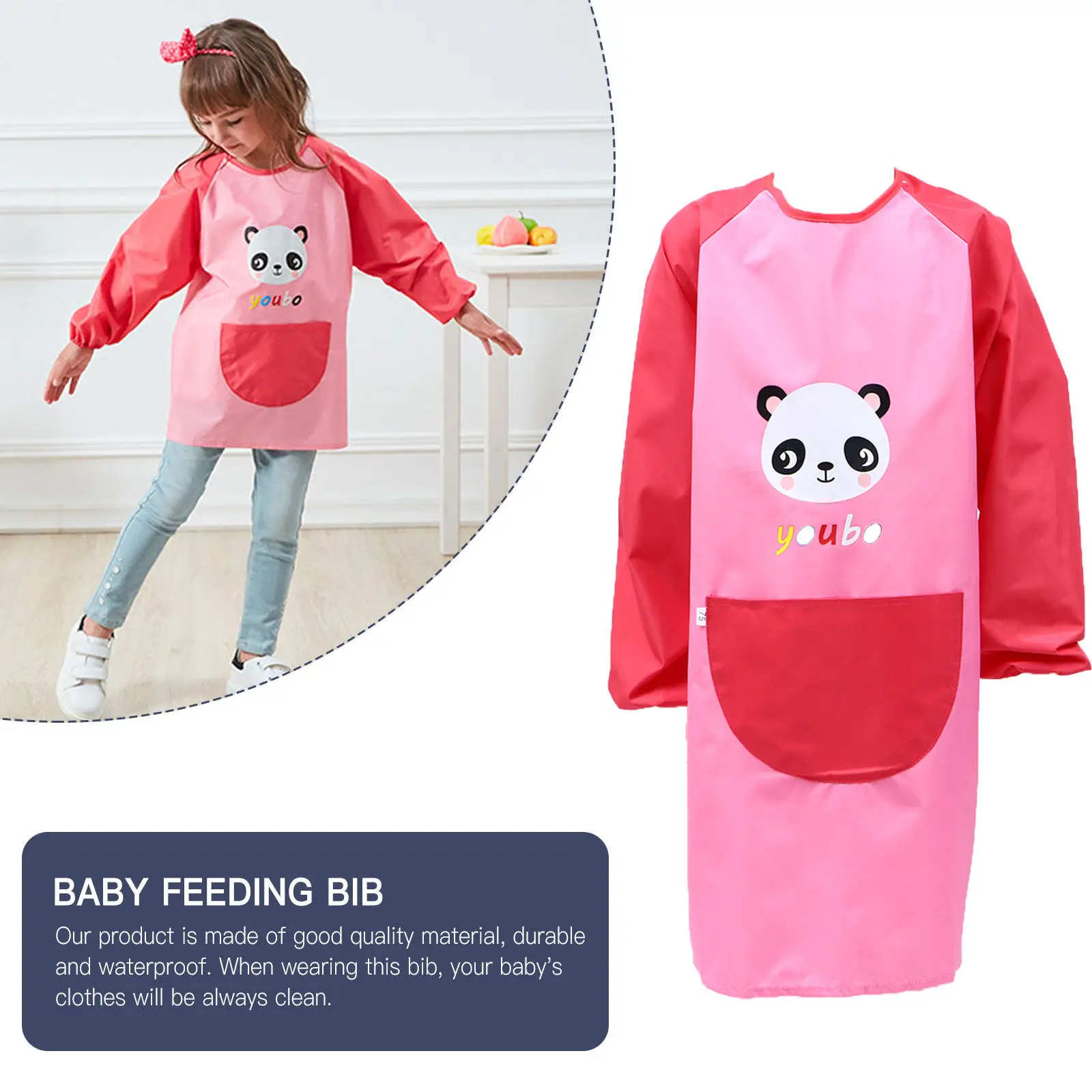 

1Pcs Waterproof Baby Feeding Bib High Density Woven Soft Breathable Material Adjustable Back Strap Pocket Design for Easy