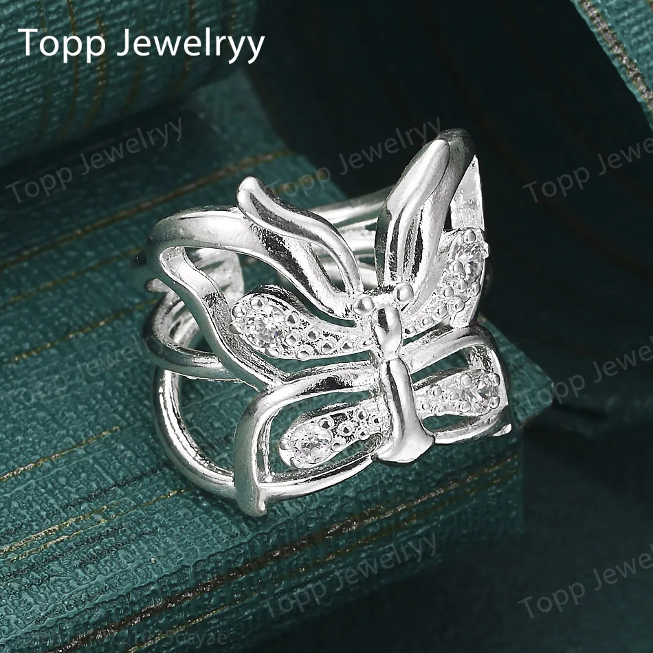 Charming 925 Sterling Silver Open Delicate Butterfly Ring Women Fashion Wedding Party Jewelry Accessories