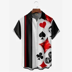 2024 Men's Hawaiian Shirt Poker Print Casual Fashion Lapel Collar Beach Vintage Shirt