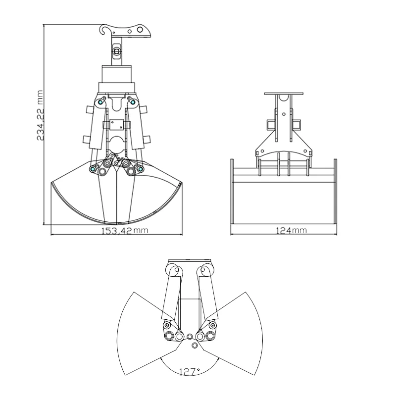 Metal Hydraulic Grab Tiltable Clamshell Bucket Upgarde Parts for MT946 1/14 Tracked Wheeled RC Excavator DIY Model TH19600-SMT8