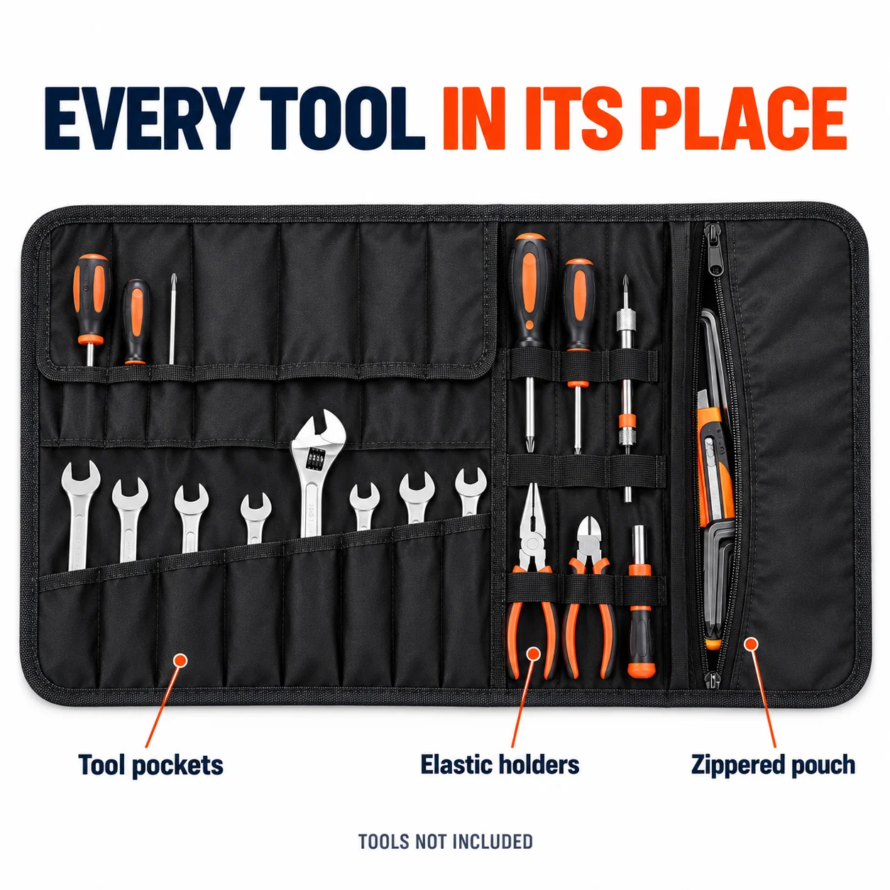 20-Pocket Tool Roll Organizer Bag, Foldable Oxford Tool Storage Pouch for Wrenches Screwdrivers Garage Car Repair Home DIY