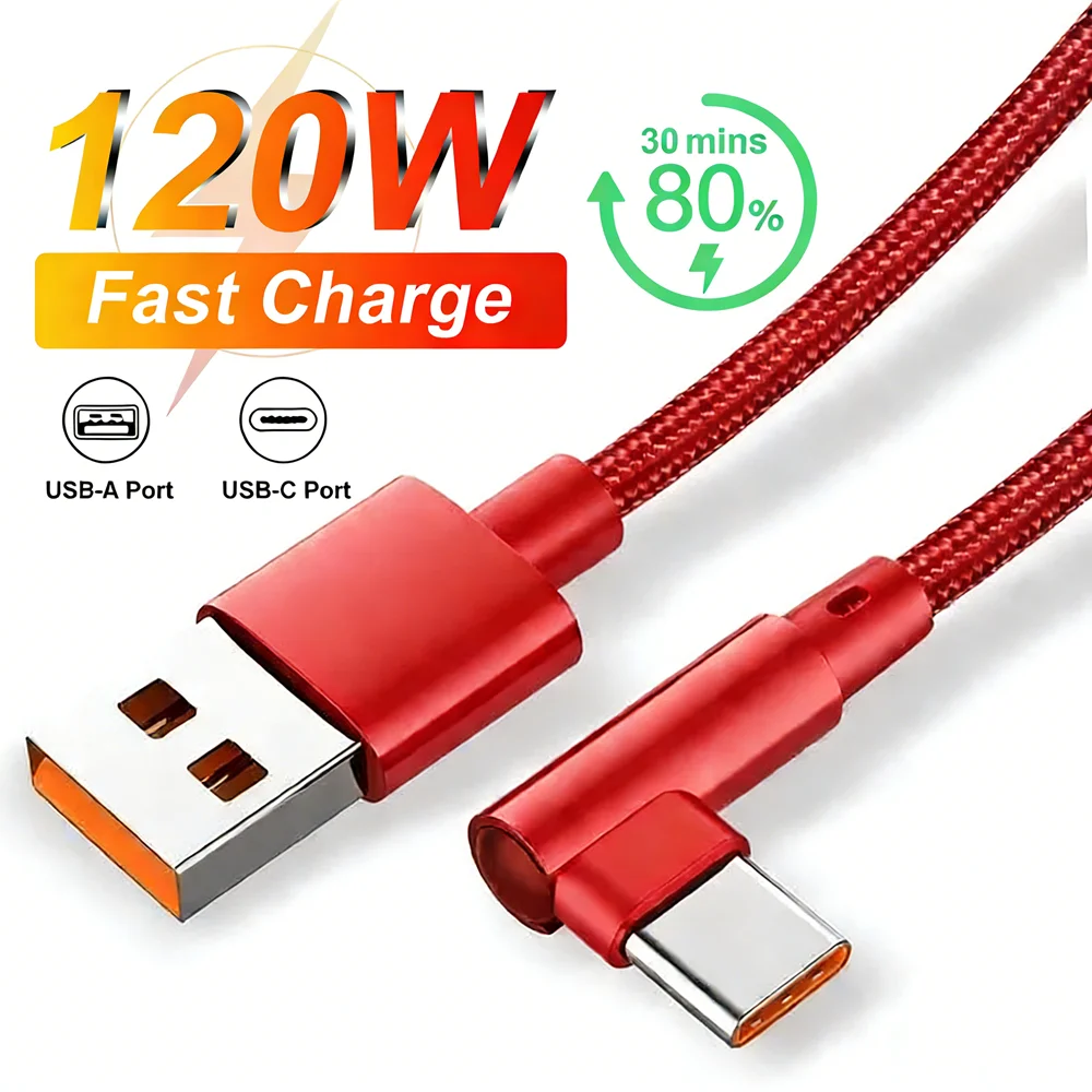 

Type C USB 90 Degree Elbow Fast Charging Cable For Huawei P60 Honor 200 Xiaomi 13T Redmi POCO Quick Charge Type-C Braided Cables
