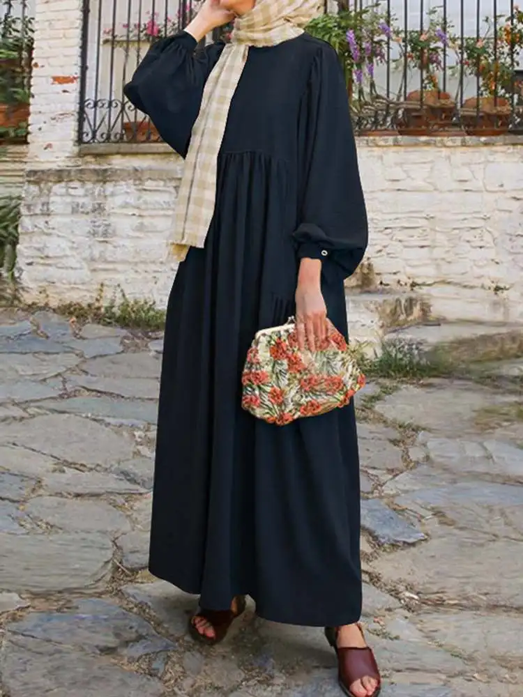 Maxi abiti Vintage abito moda musulmana Abaya ZANZEA donna manica lunga a sbuffo vestito estivo da festa abito turchia Hijab abiti caftano